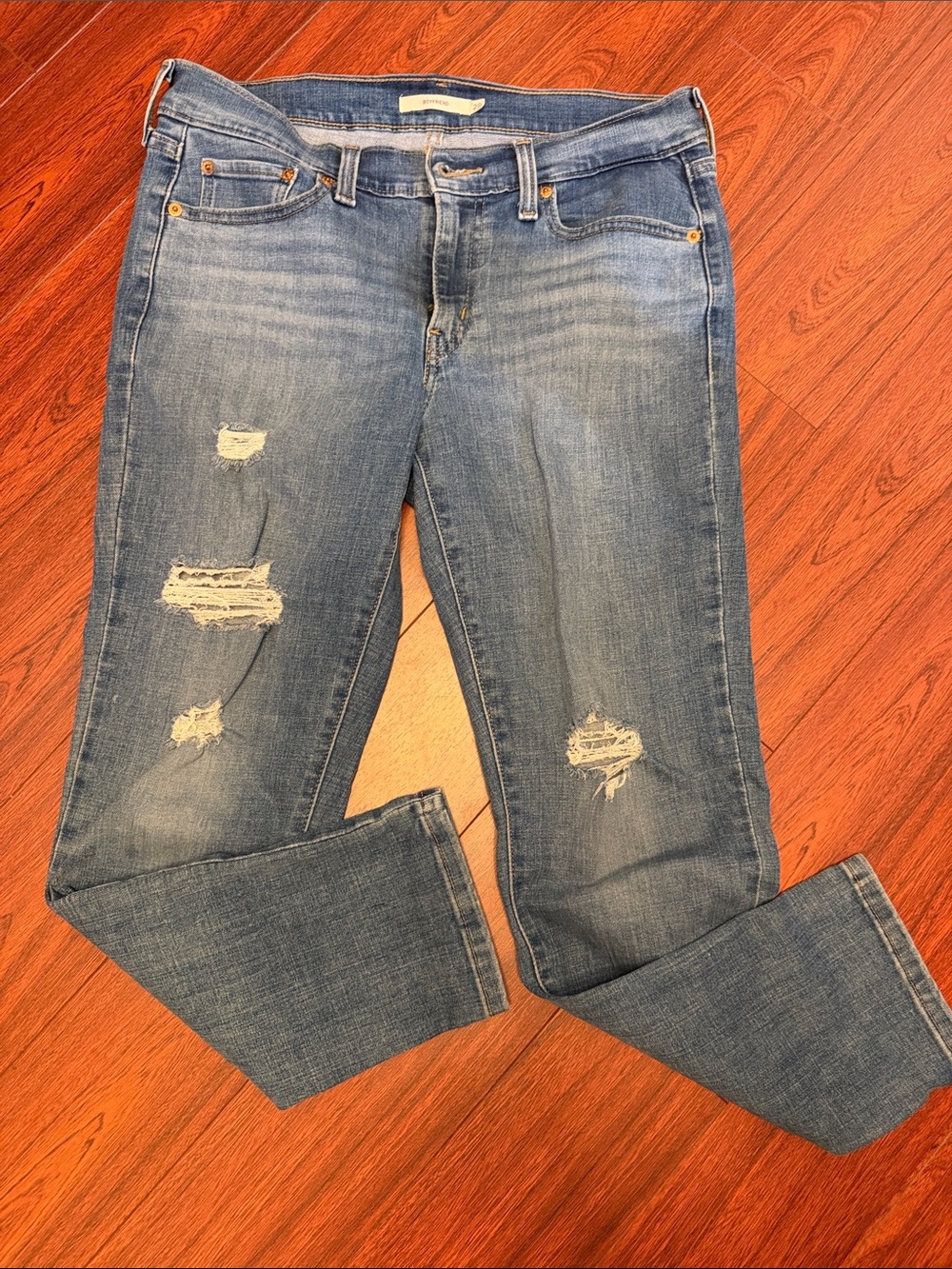 Levis Boyfriend Women's Distressed Light Blue Jeans